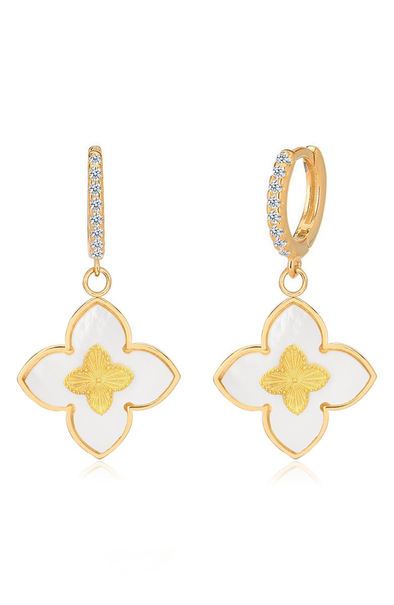 GABI RIELLE Quatrefoil Drop Huggie Hoop Earrings, Main, color, 