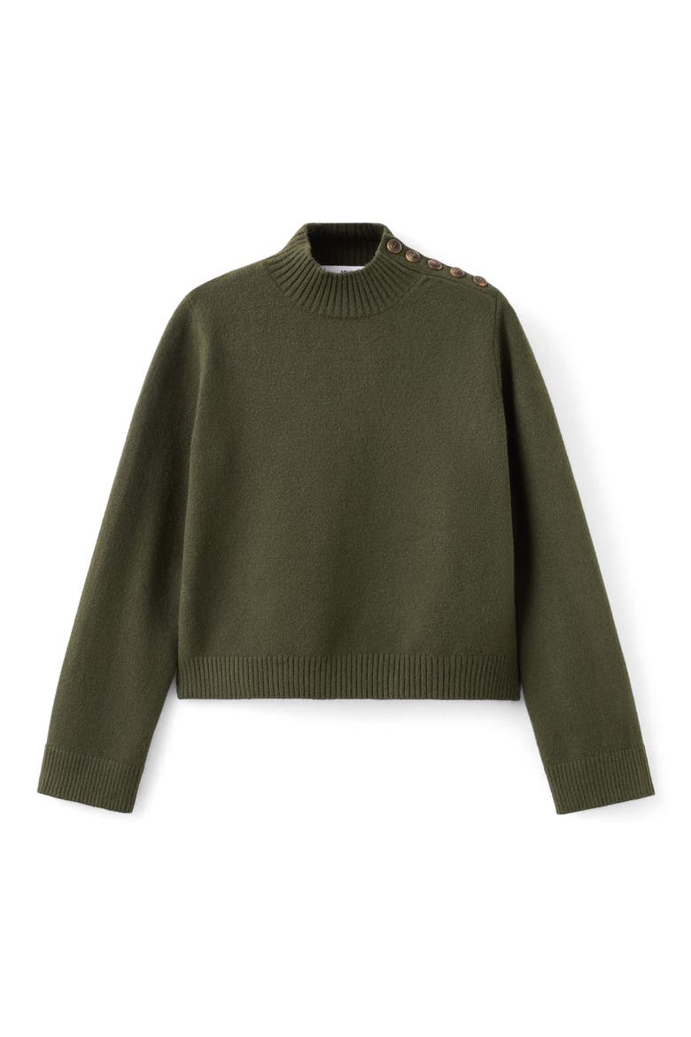 Shoulder Button Mock Neck Sweater, Alternate, color, KHAKI GREEN