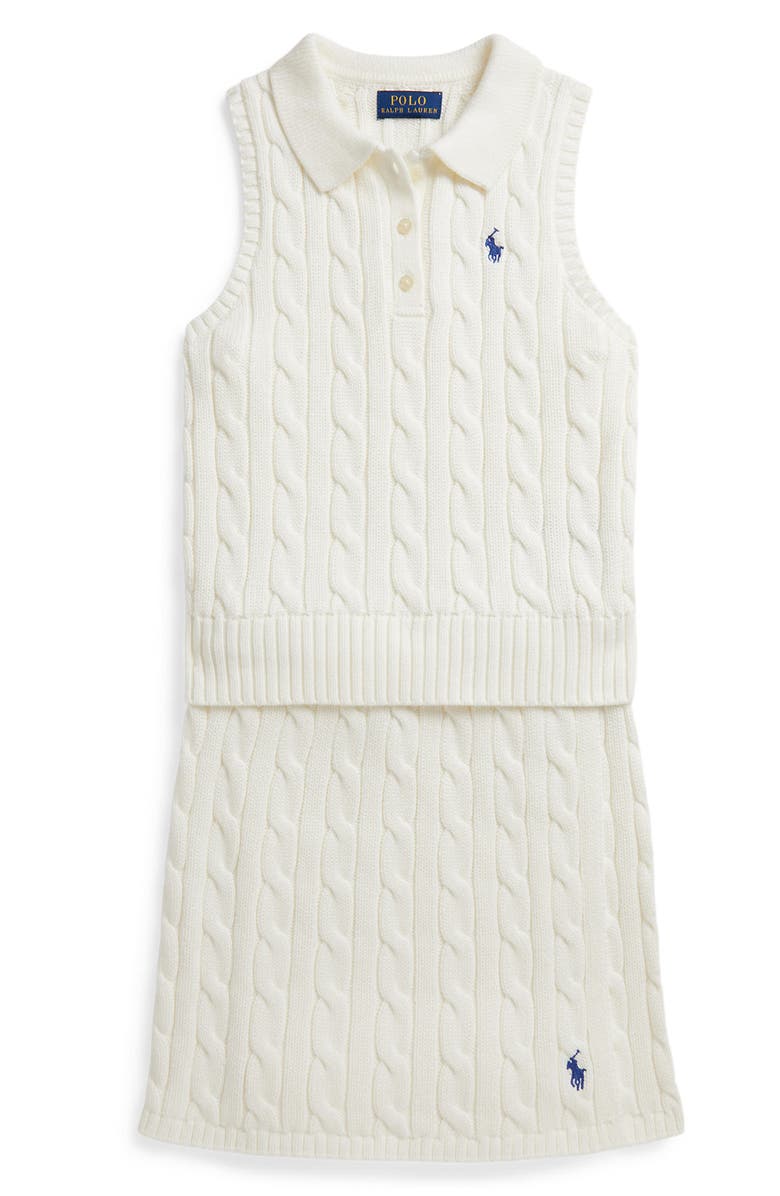 Polo Ralph Lauren Kids' Cable Vest & Skirt Set, Main, color, Deckwash White