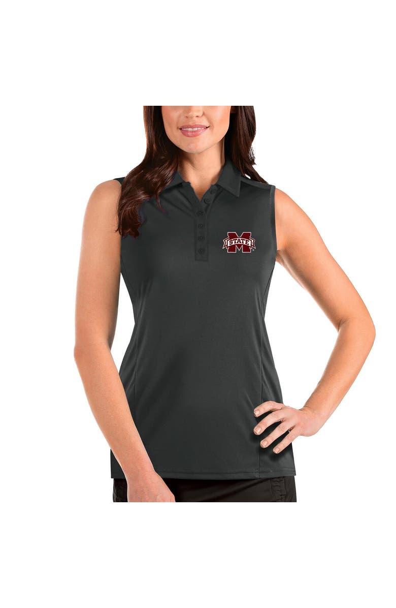 ANTIGUA Women's Antigua Charcoal Mississippi State Bulldogs Tribute Sleeveless Polo, Main, color, 