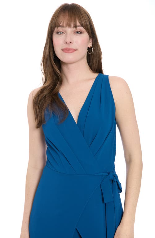 London Times Plus Size Sleeveless Sarong-tie Jumpsuit In Blue