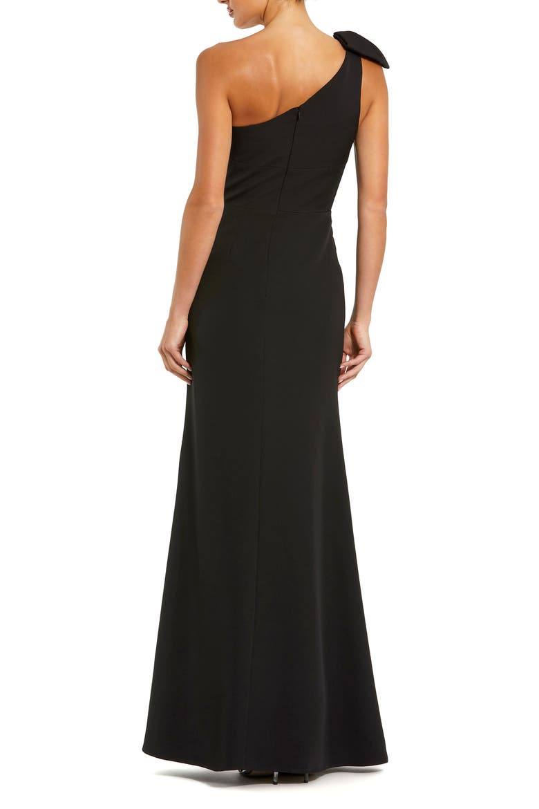 Petite Crepe One Shoulder Gown With Bow, Alternate, color, Black