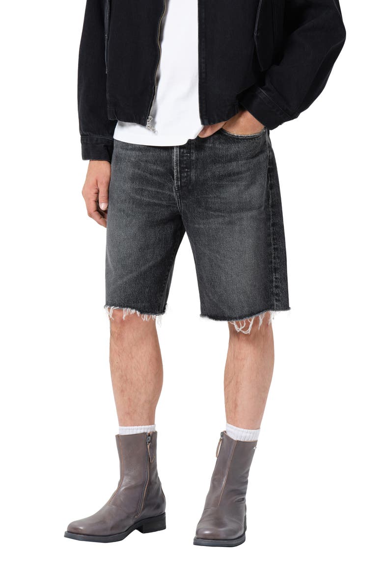 Anson Cutoff Denim Shorts, Main, color, CLIP DARK WASH BLACK CUT HEM