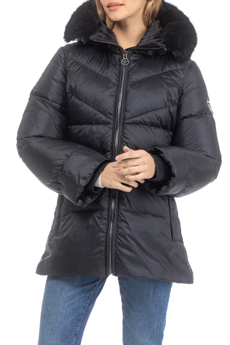 Apres-Ski Short Parka, Detachable Toscana Lamb Hood Trim, Main, color, Black/Black