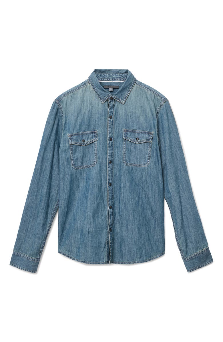 John Varvatos Otto Denim Snap-Up Western Shirt, Alternate, color, Aged Blue
