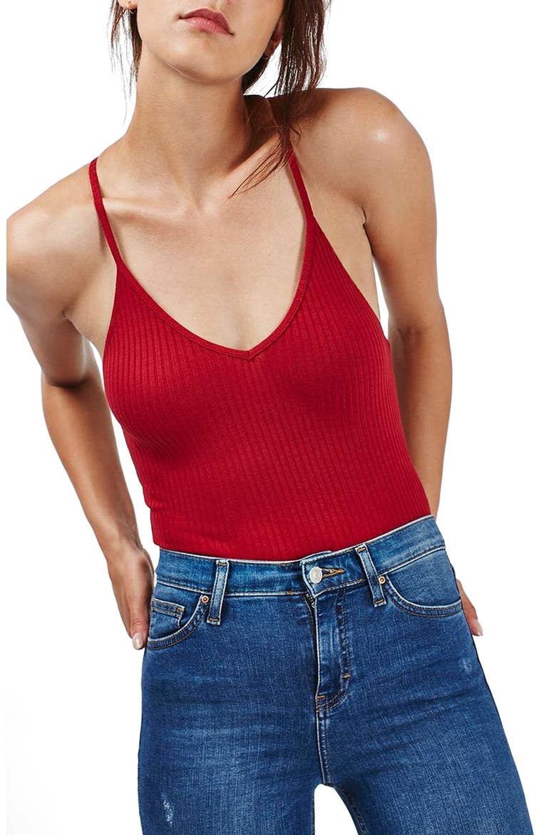 Crisscross Strap Bodysuit, Main, color, RED