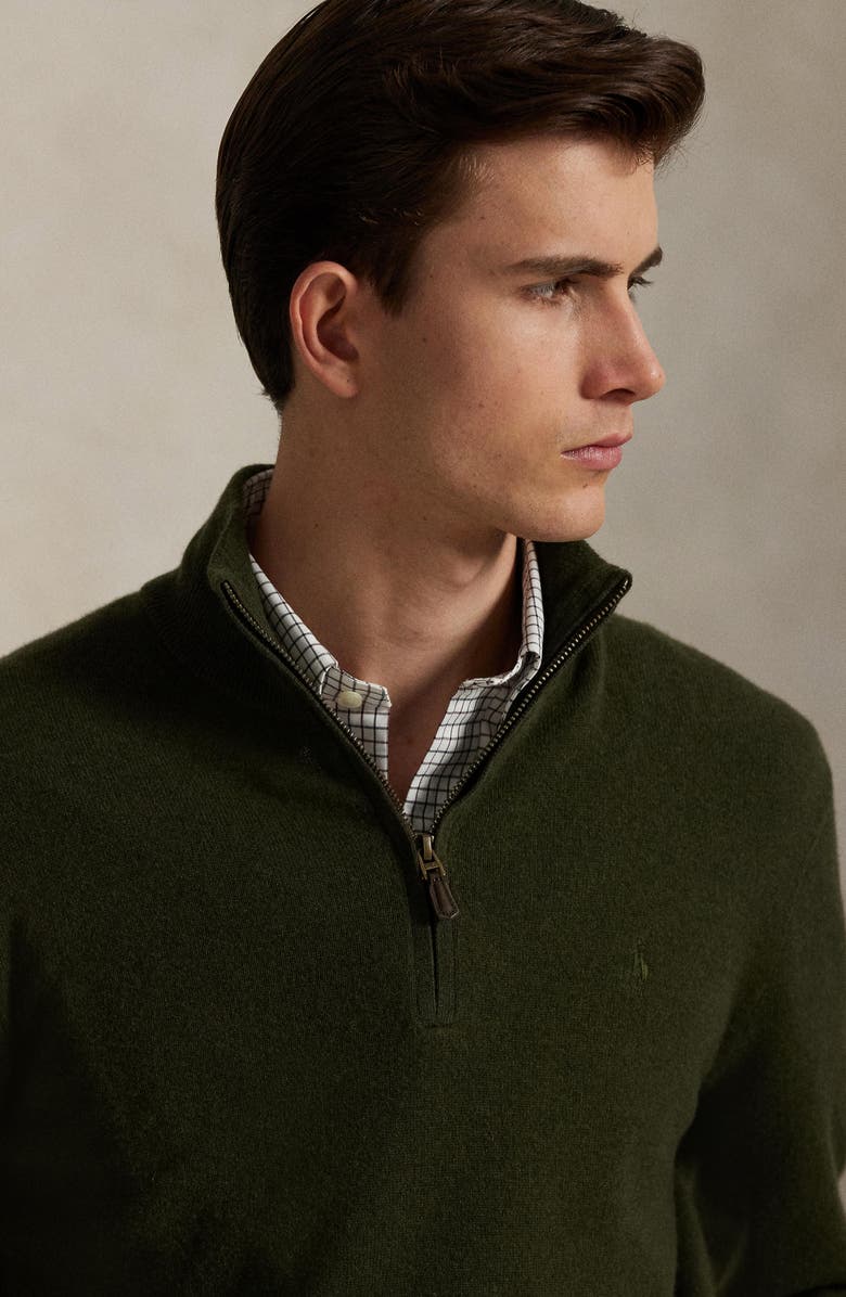 Polo Ralph Lauren Regular Fit Wool Quarter Zip Sweater, Alternate, color, Leaf Green Heather