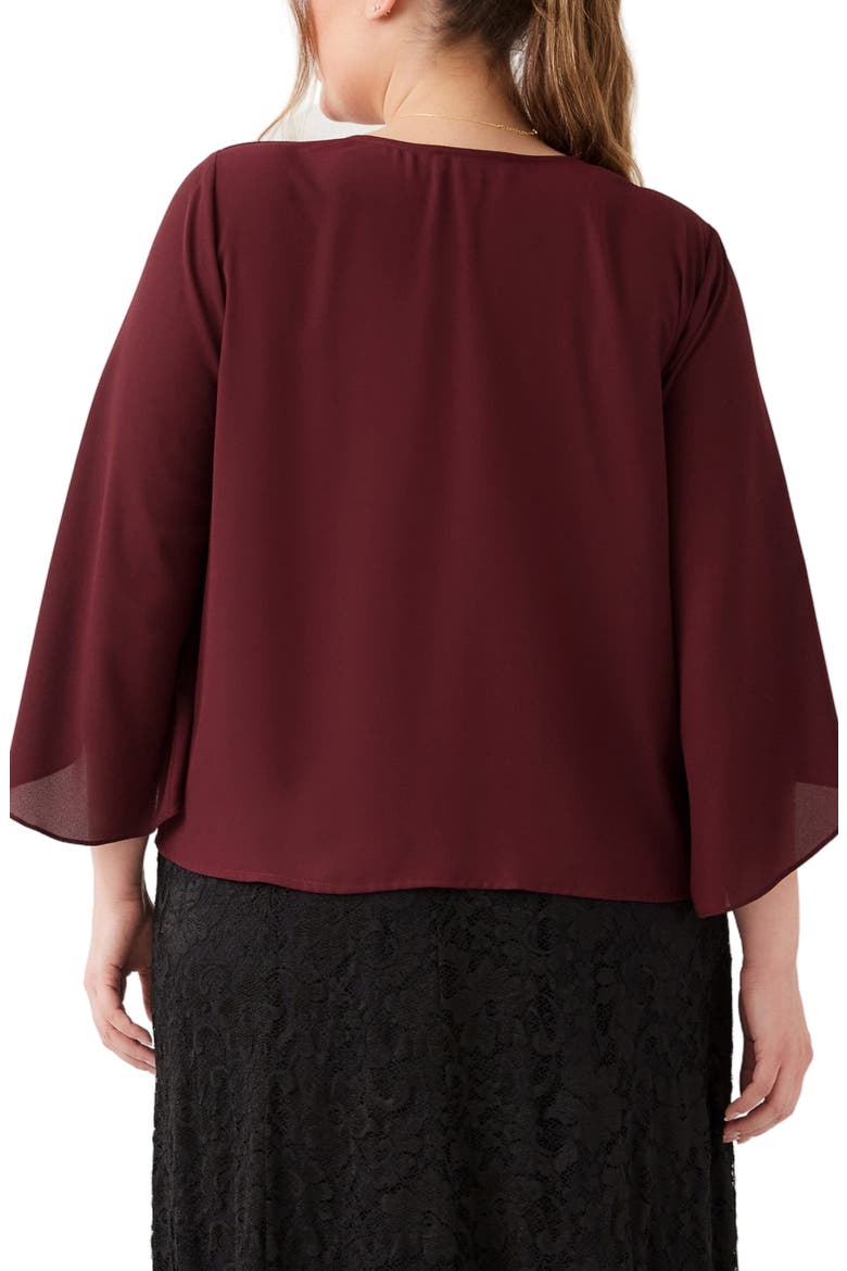Draped Crossover Flutter Sleeve Top, Alternate, color, WINE