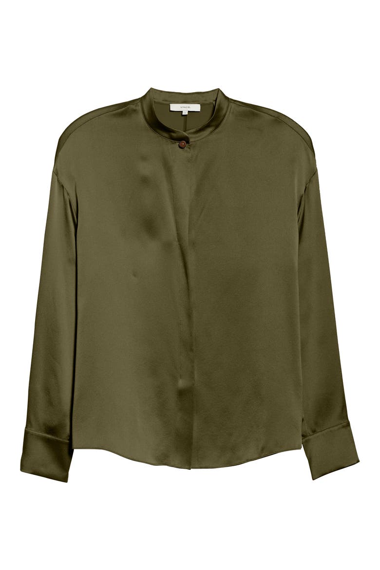 Wrap Front Long Sleeve Silk Blouse, Alternate, color, MINERAL PINE