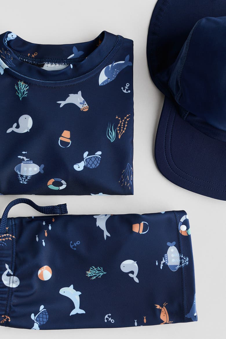 Upf 50 Sun Protection Set, Alternate, color, Navy blue/marine life