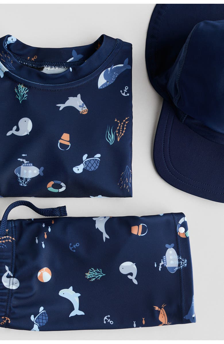 H&M Upf 50 Sun Protection Set, Alternate, color, Navy Blue/Marine Life