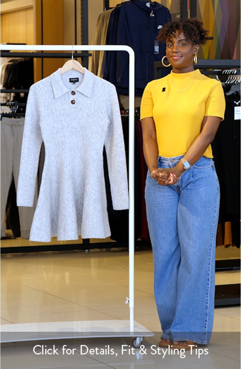 Lexter Long Sleeve Fit & Flare Polo Sweater Minidress, sales video thumbnail