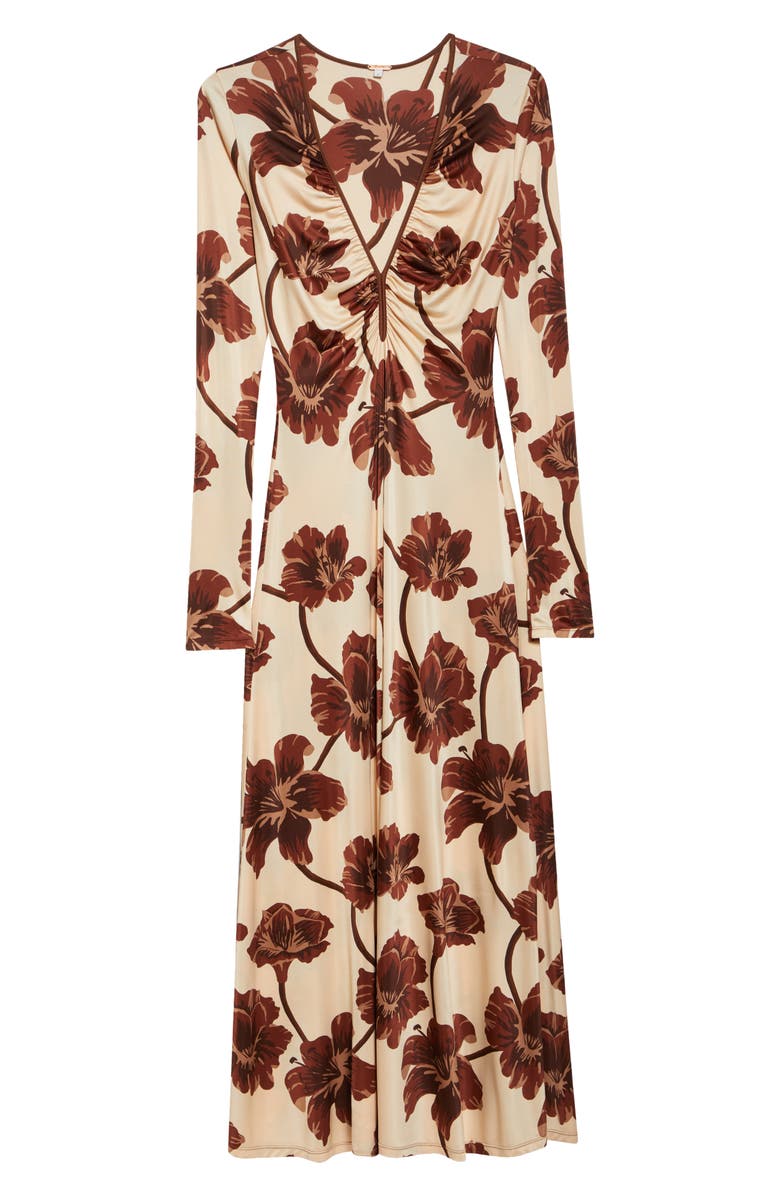 Johanna Ortiz Alma Bordada Floral Print Long Sleeve Jersey Dress, Alternate, color, Ecru / Chocolate / Mocca