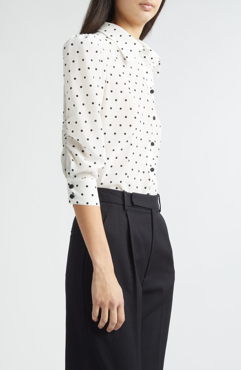 Carolina Herrera Polka Dot Silk Button-Up Shirt, Alternate, color, Ivory Multi