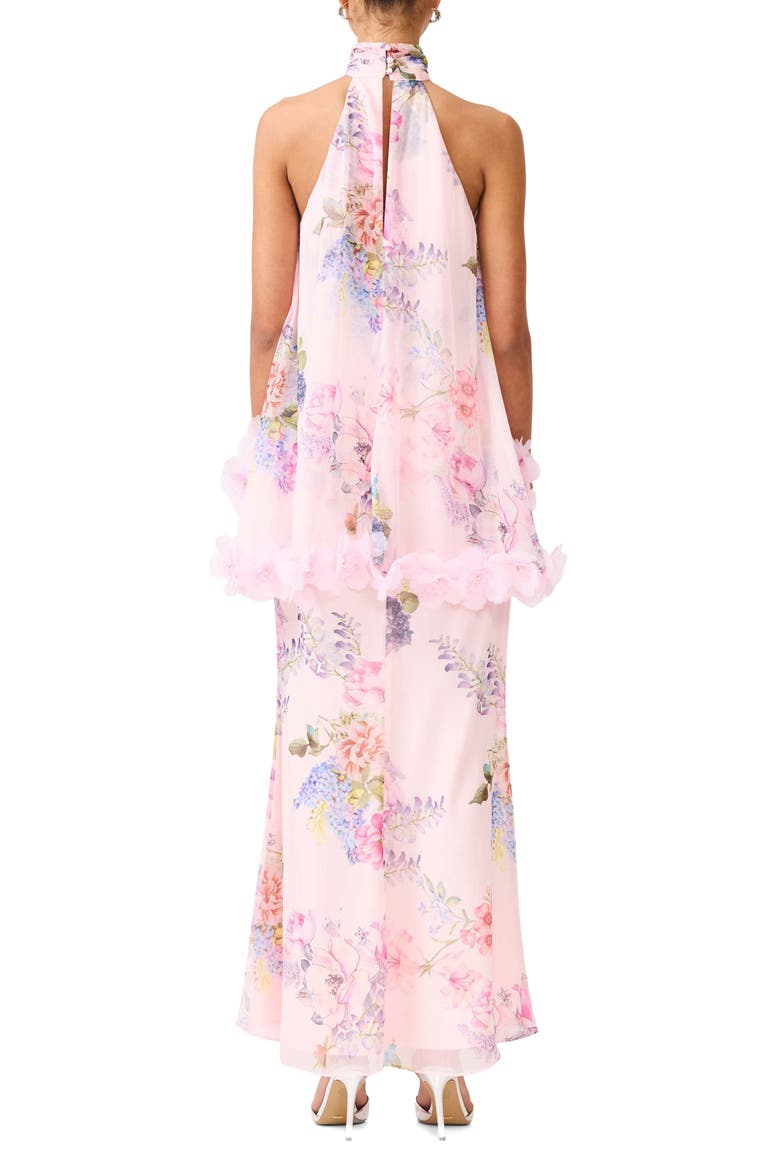 Millie Floral Appliqué Tiered Halter Neck Gown, Alternate, color, PINK MULTI
