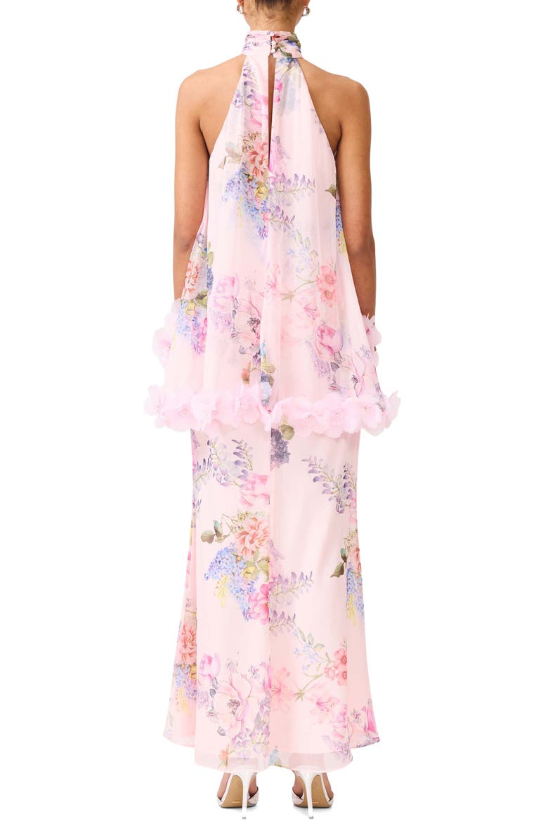 Elliatt Millie Floral Appliqué Tiered Halter Neck Gown, Alternate, color, Pink Multi