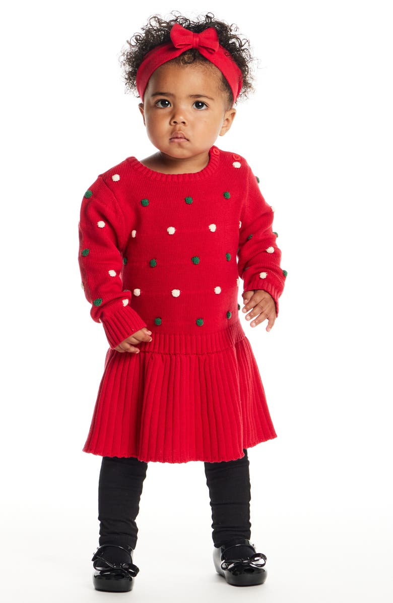 Andy & Evan Holiday Bubble Accent Cotton Sweater Dress, Alternate, color, Red Bubble