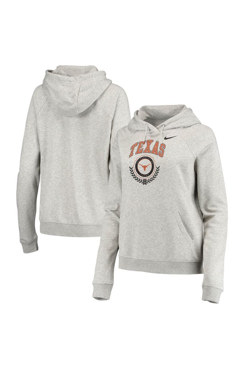 Women's Nike Heathered Gray Texas Longhorns Varsity Fleece Tri-Blend Raglan Pullover Hoodie, Alternate, color, Heather Gray