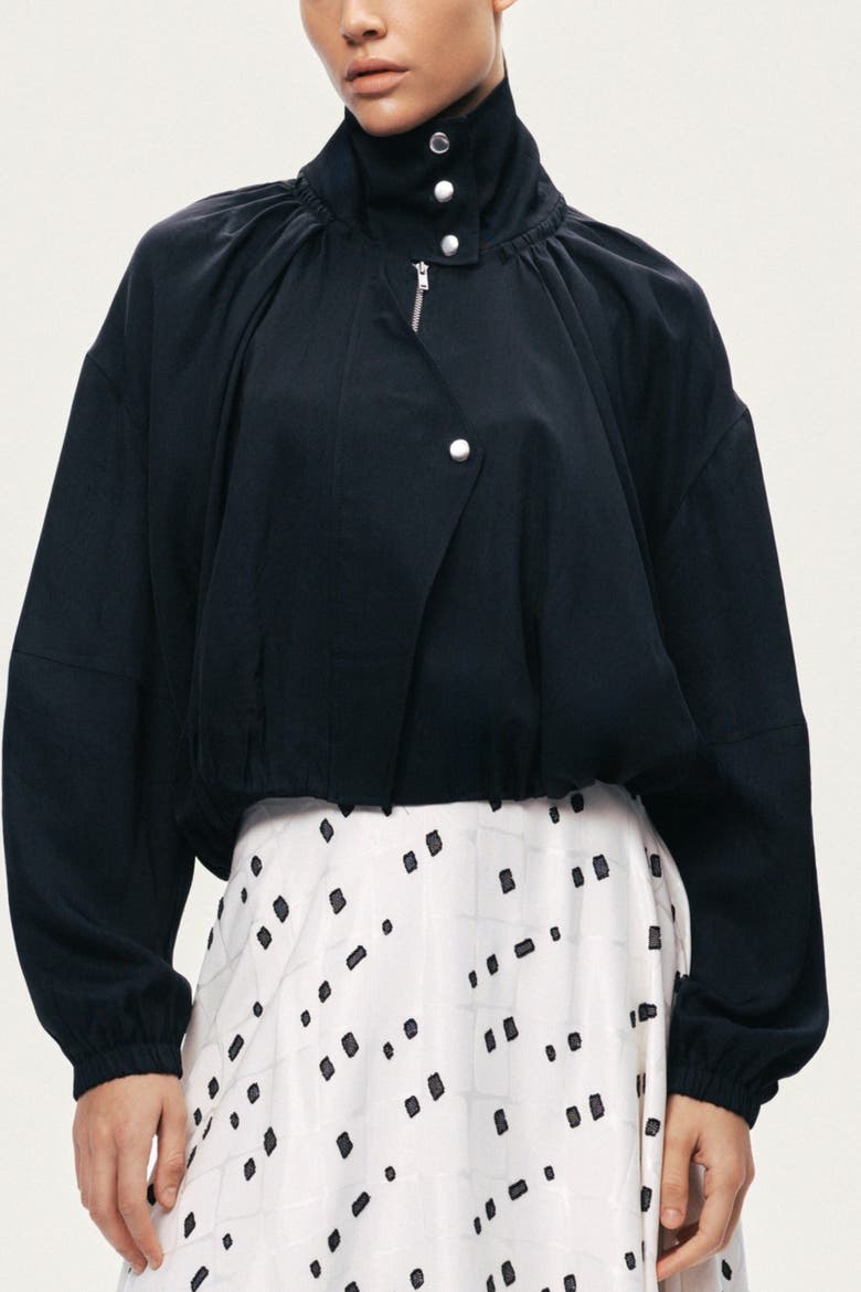 High-Neck Gathered Jacket, Main, color, Black