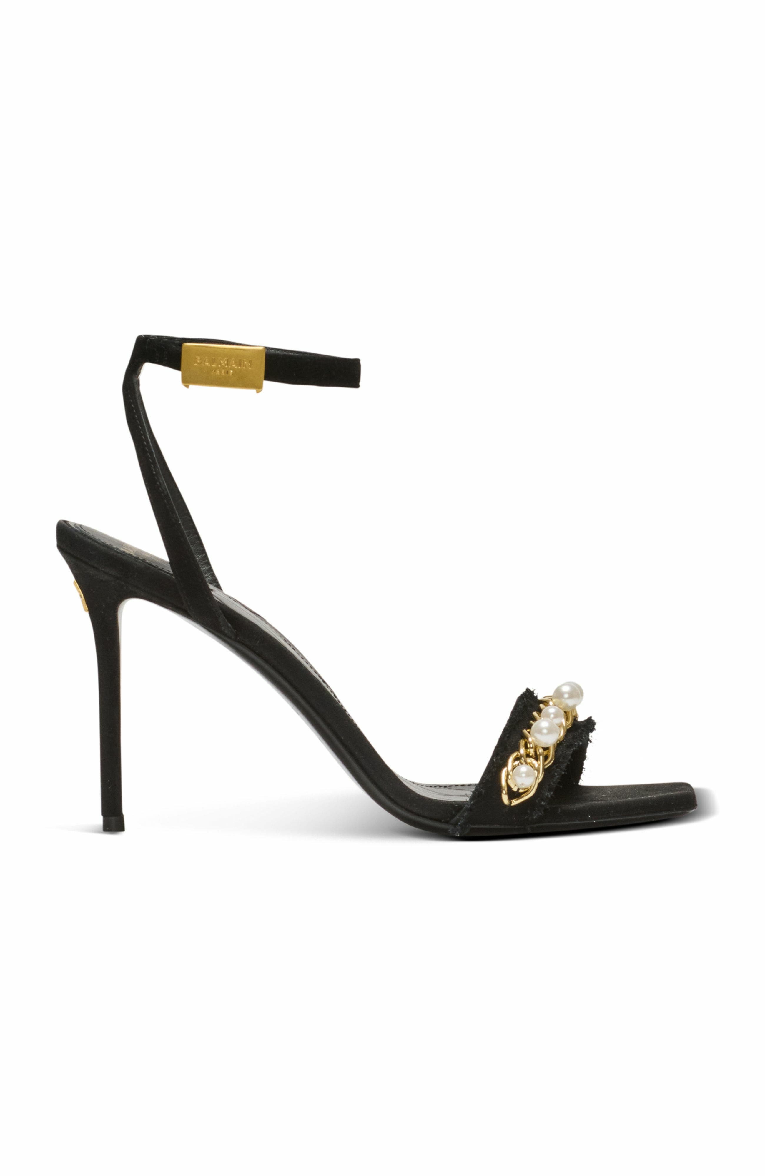 Balmain Pb Sandals In Suede Leather, Main, color, Black