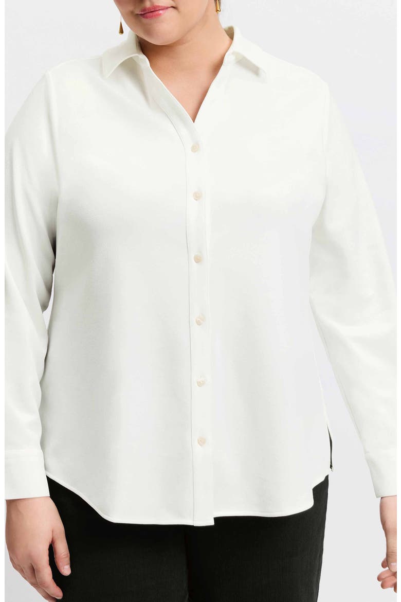 Mary Crepe Knit Button-Up Shirt, Main, color, ECRU