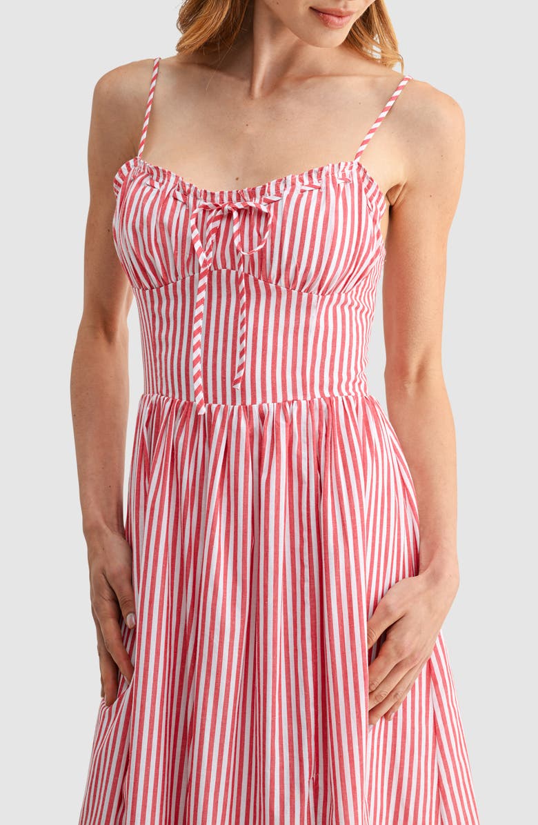 All in Favor Sweetheart Neck Cotton Fit & Flare Midi Dress, Alternate, color, Red Stripe