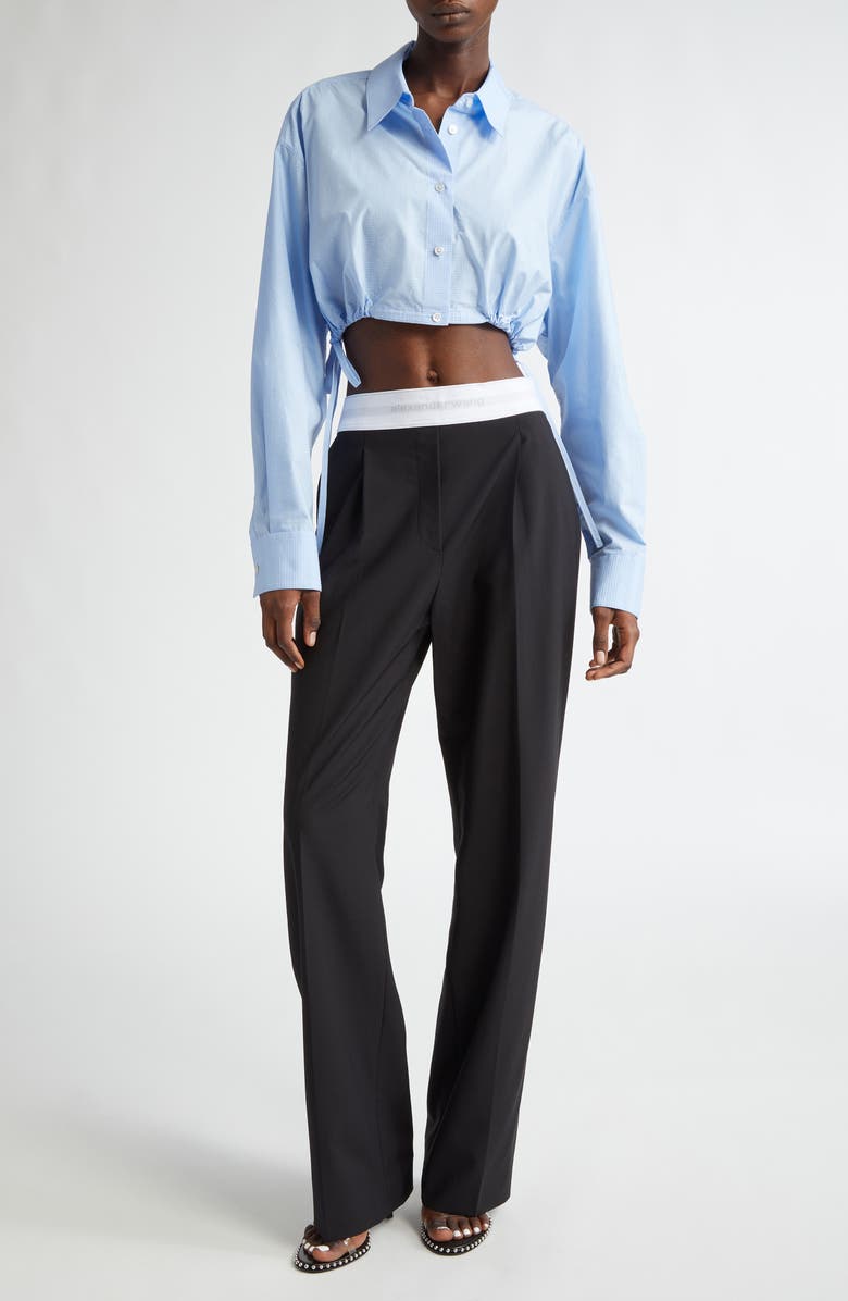 Alexander Wang Logo Elastic Waistband Pleated Stretch Wool Blend Pants, Alternate, color, 