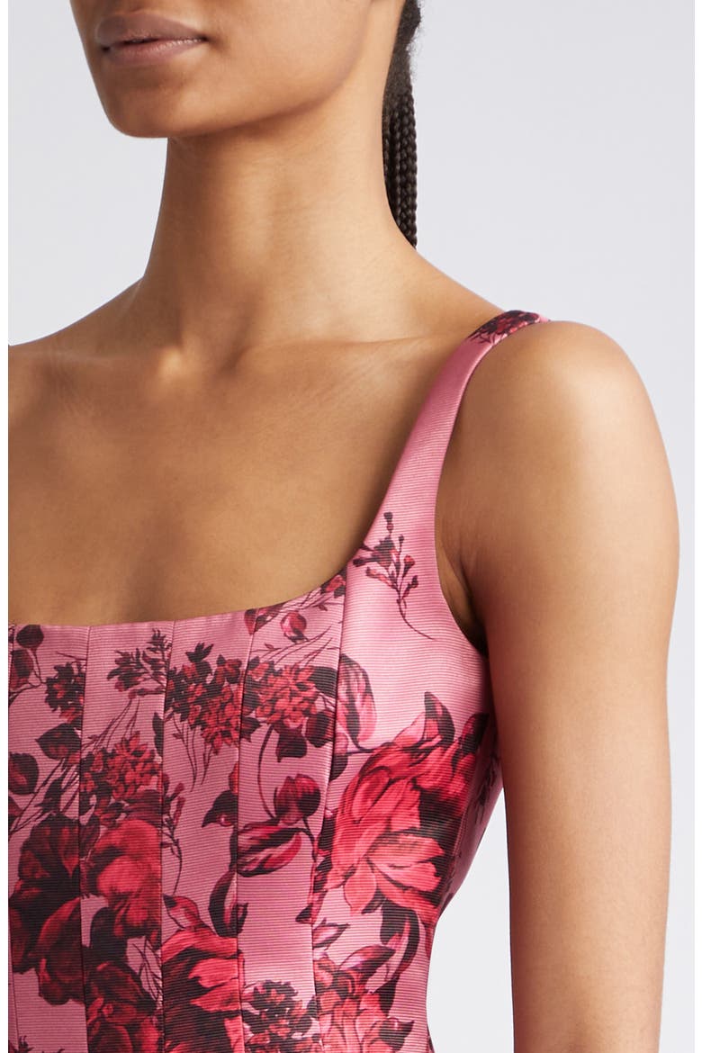 Adele Rose Print Pleated Taffeta Faille Fit & Flare Midi Dress, Alternate, color, MAUVE PINK FESTIVE BOUQUET