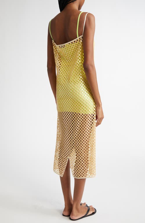 Zankov Victoire Sequined Checker Crochet Knit Midi Dress In Pebble