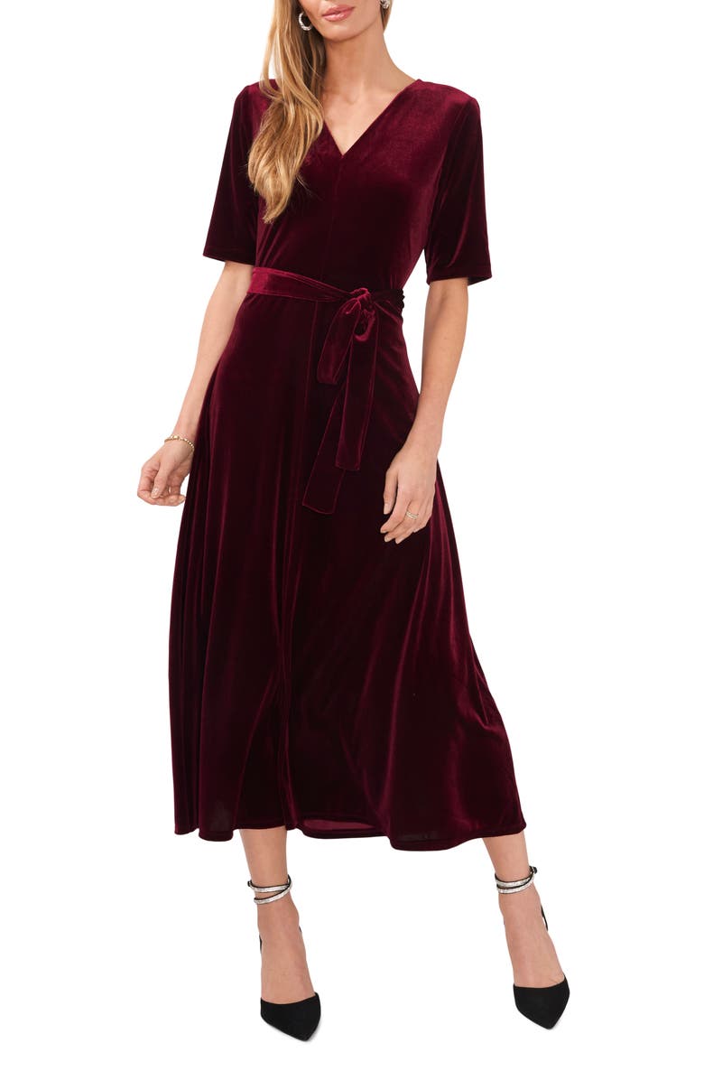 Chaus Tie Waist Velvet Midi Dress, Main, color,
