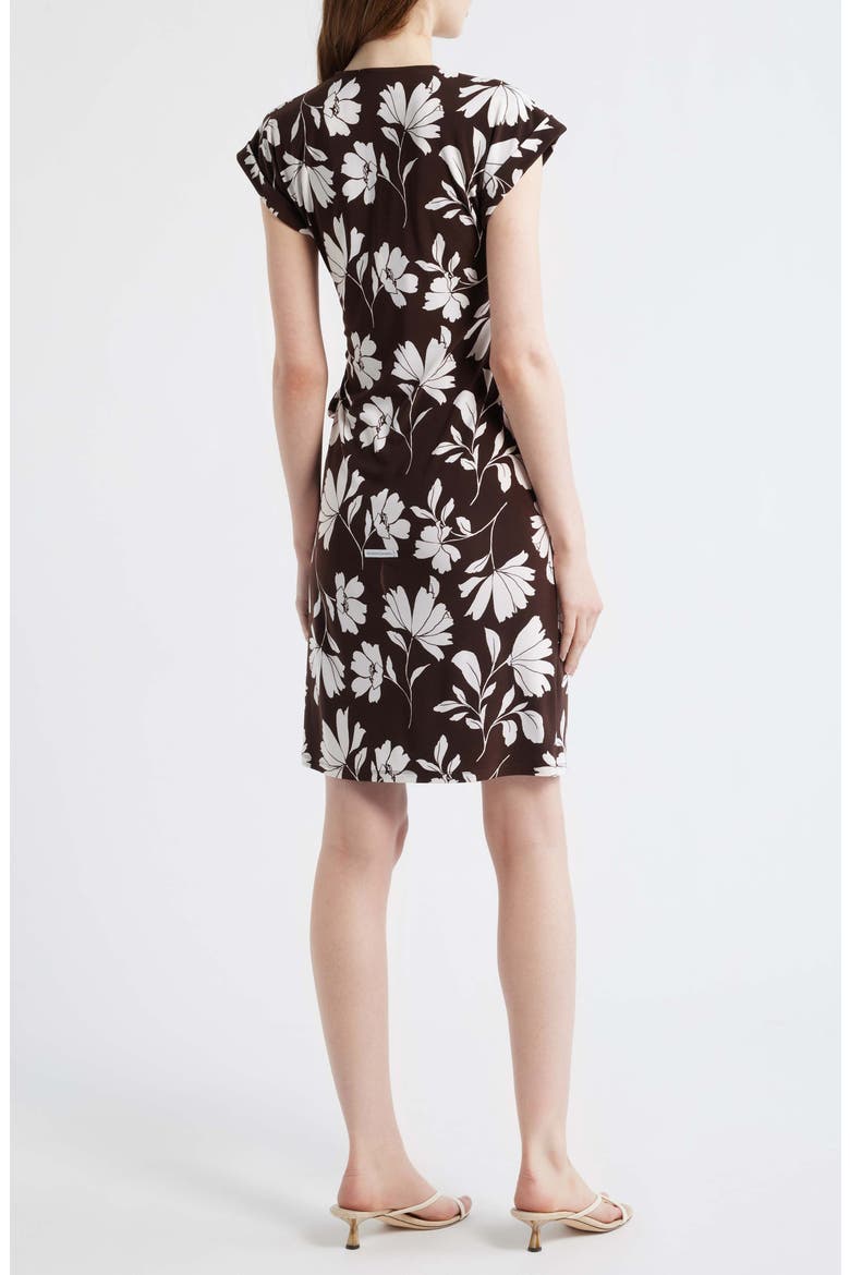Two-Tone Floral Wrap Dress, Alternate, color, DARK CHOCOLATE/ WHITE DOVE