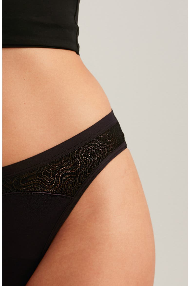 Period & Leakproof Light Absorbency Lace Thong, Alternate, color, VOLCANIC BLACK