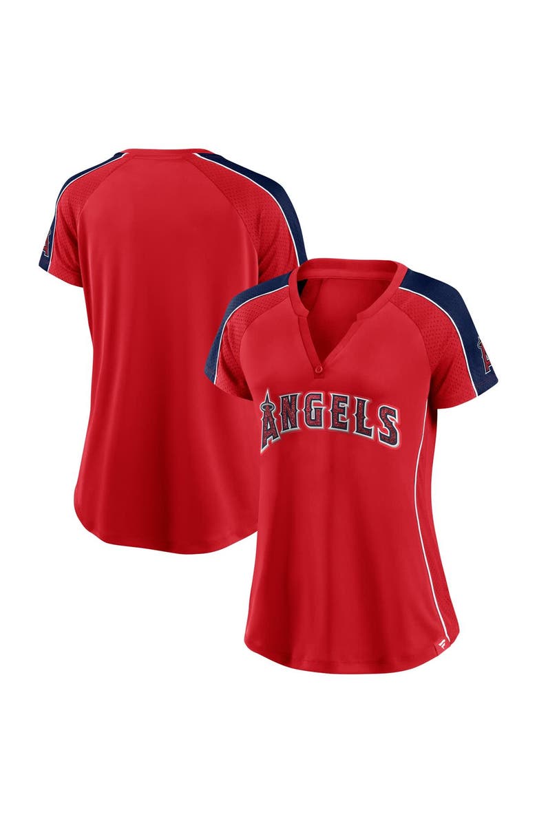 FANATICS Women's Fanatics Red Los Angeles Angels Lineup League Diva Raglan Notch Neck T-Shirt, Main, color, 