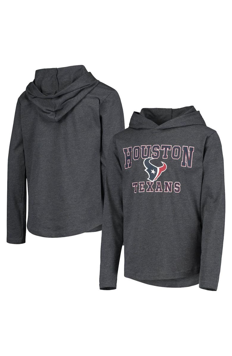 Outerstuff Youth Heathered Gray Houston Texans First Round Pick Long Sleeve Hoodie T-Shirt, Alternate, color,