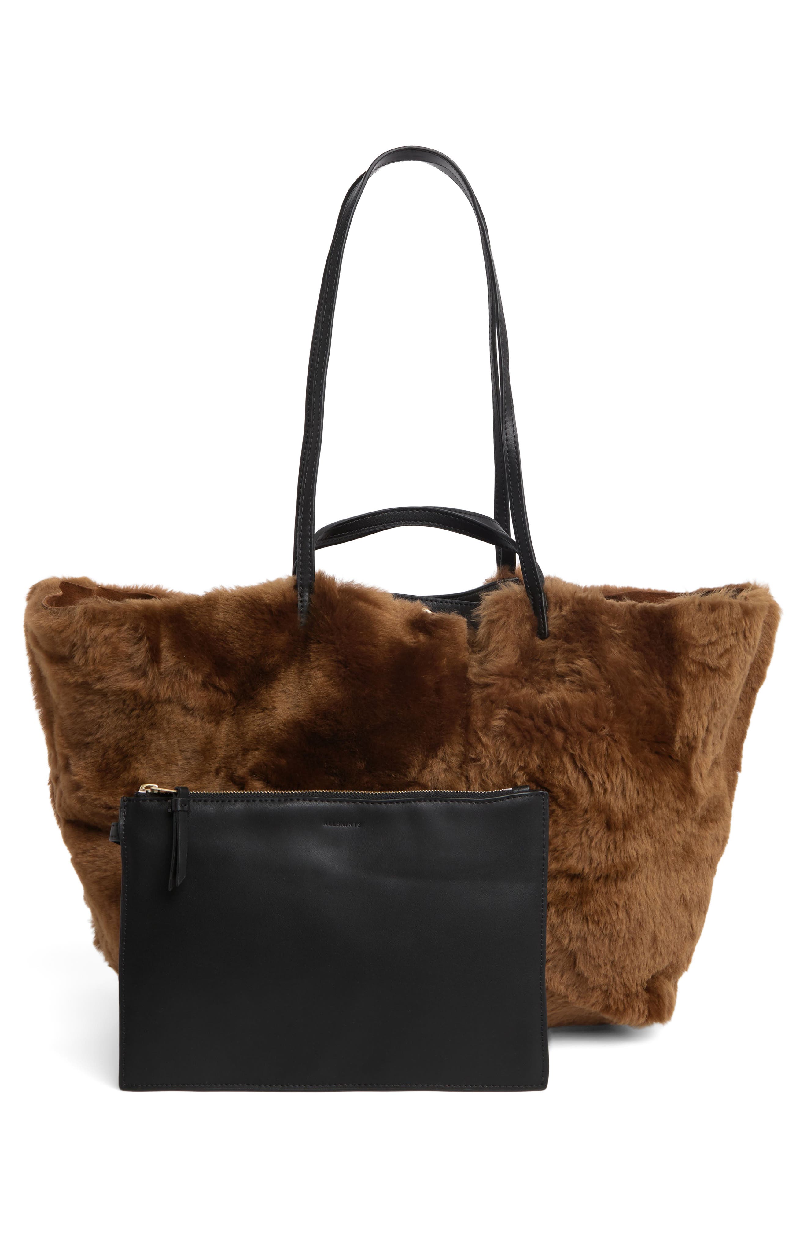 AllSaints Hannah Genuine Shearling Tote, Alternate, color, 