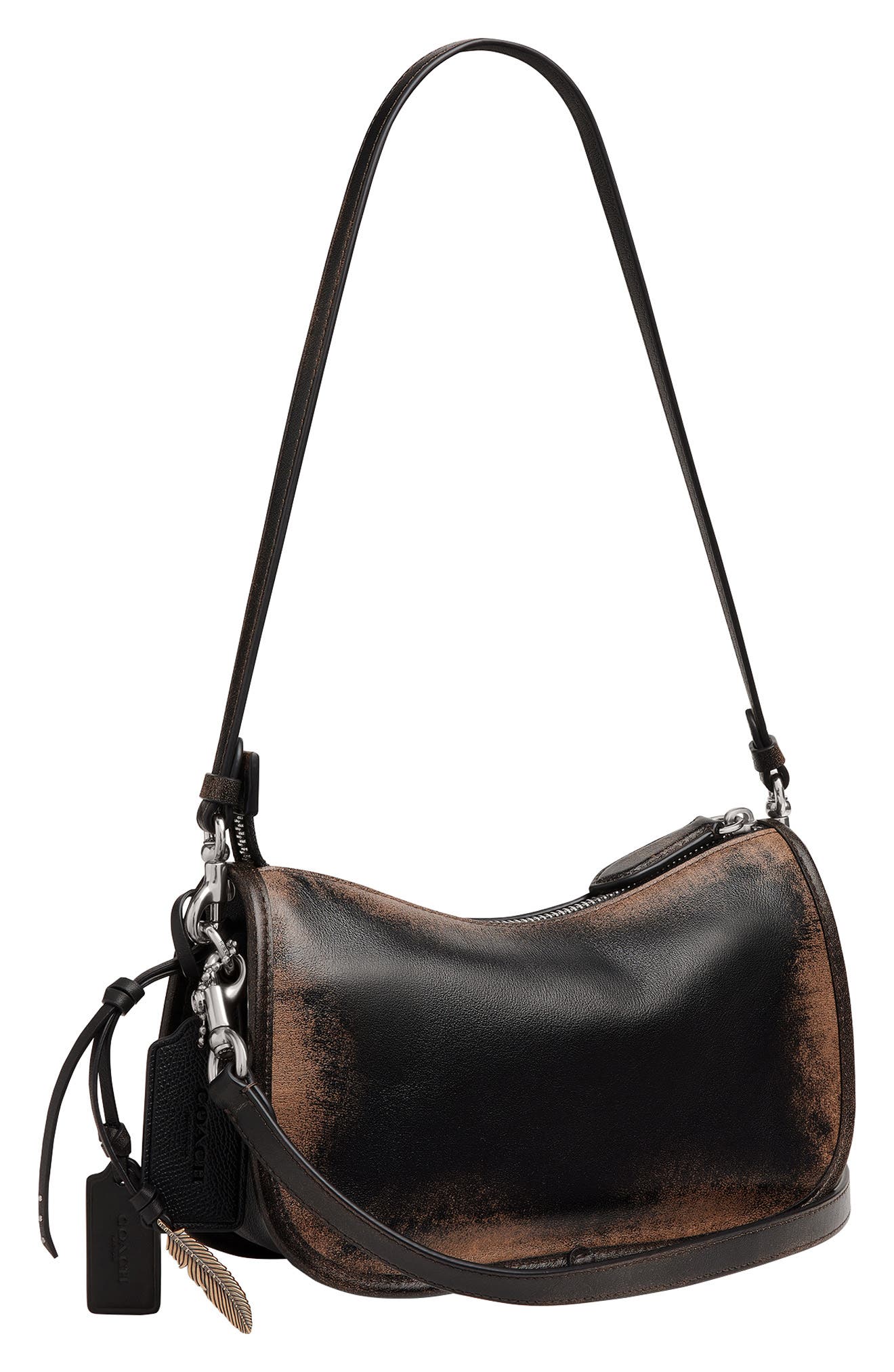 COACH Waverly Loved Leather Shoulder Bag, Alternate, color, Black Brown