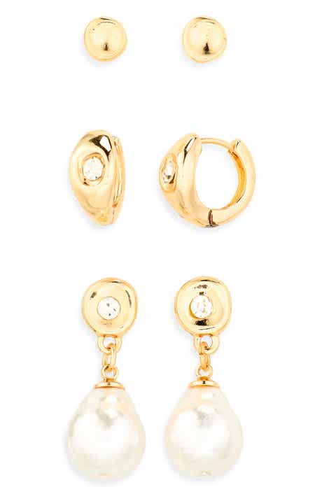 Set of 3 Faux Pearl & Crystal Earrings
