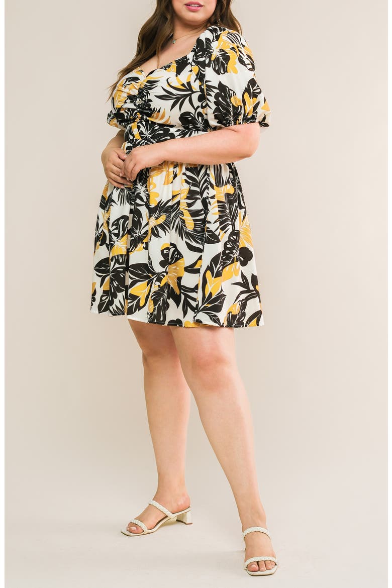 Ruched Puff Sleeve Minidress, Alternate, color, BLACK