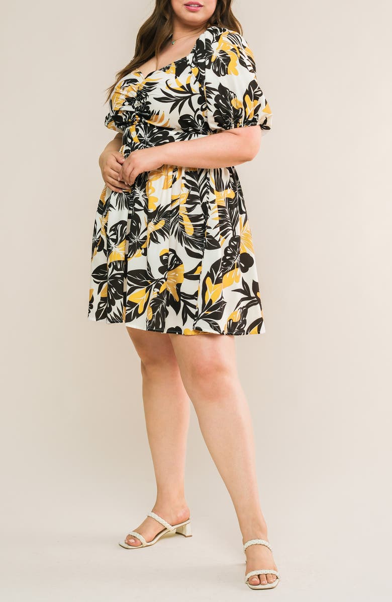 FLYING TOMATO Ruched Puff Sleeve Minidress, Alternate, color, Black