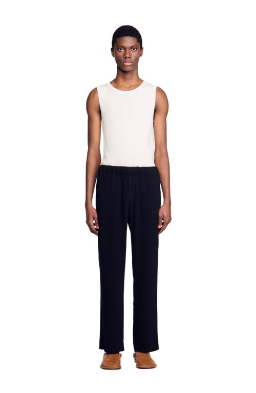 Sandro Micropleated Regular Fit Wide Leg Pants In Black