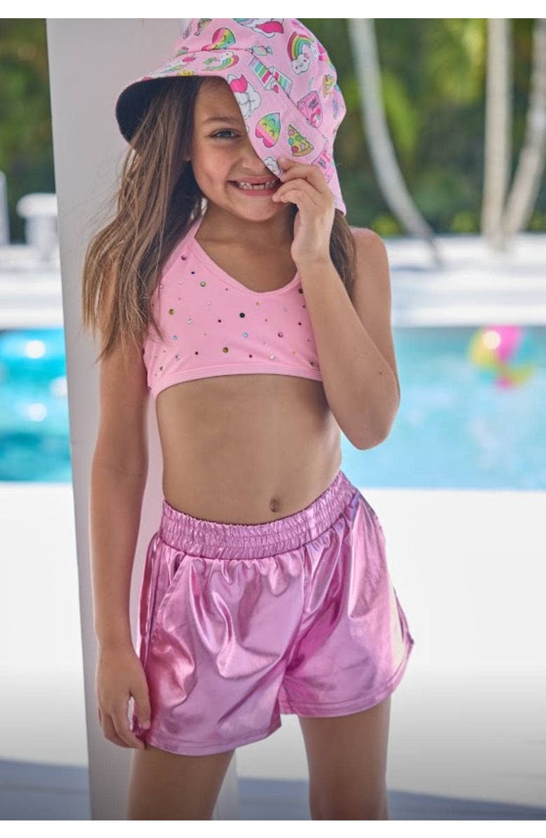 Lola + The Boys Metallic Track Shorts, Alternate, color, Pink