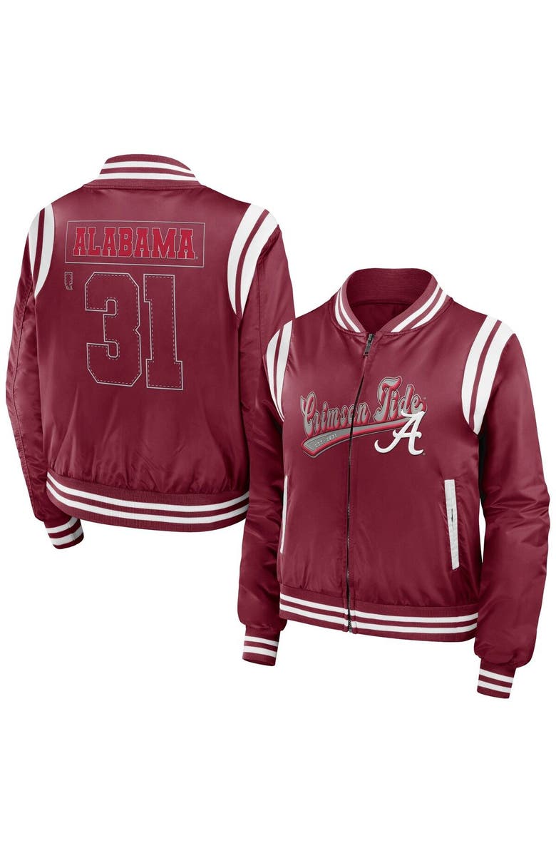 WEAR by Erin Andrews Women's WEAR by Erin Andrews Crimson Alabama Crimson Tide Football Bomber Full-Zip Jacket, Main, color, Crimson