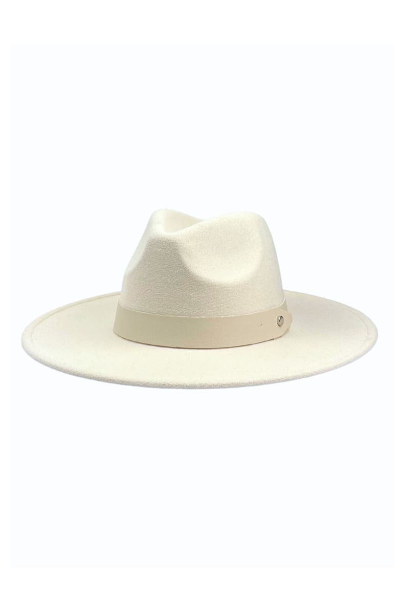 Vegan Leather Trim Felt Fedora, Main, color, IVORY