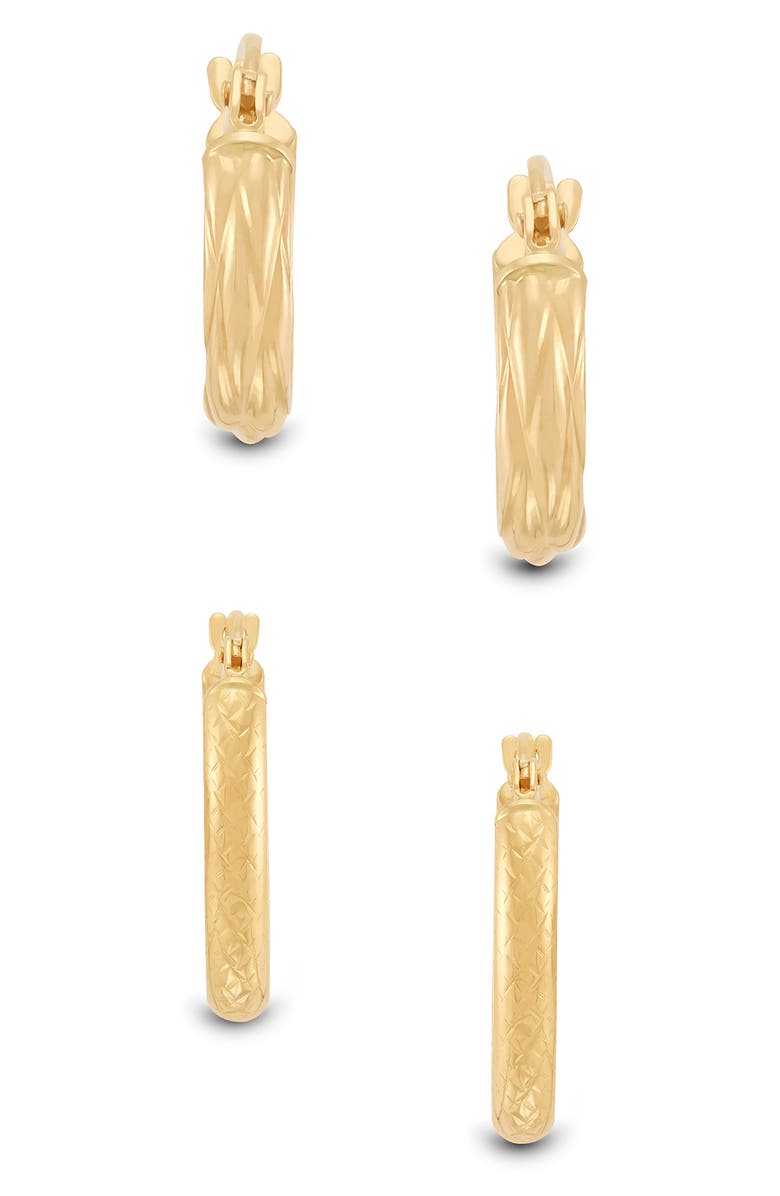 Frankie & Zoe Textured Hoop Earrings Set, Alternate, color, Yellow Gold