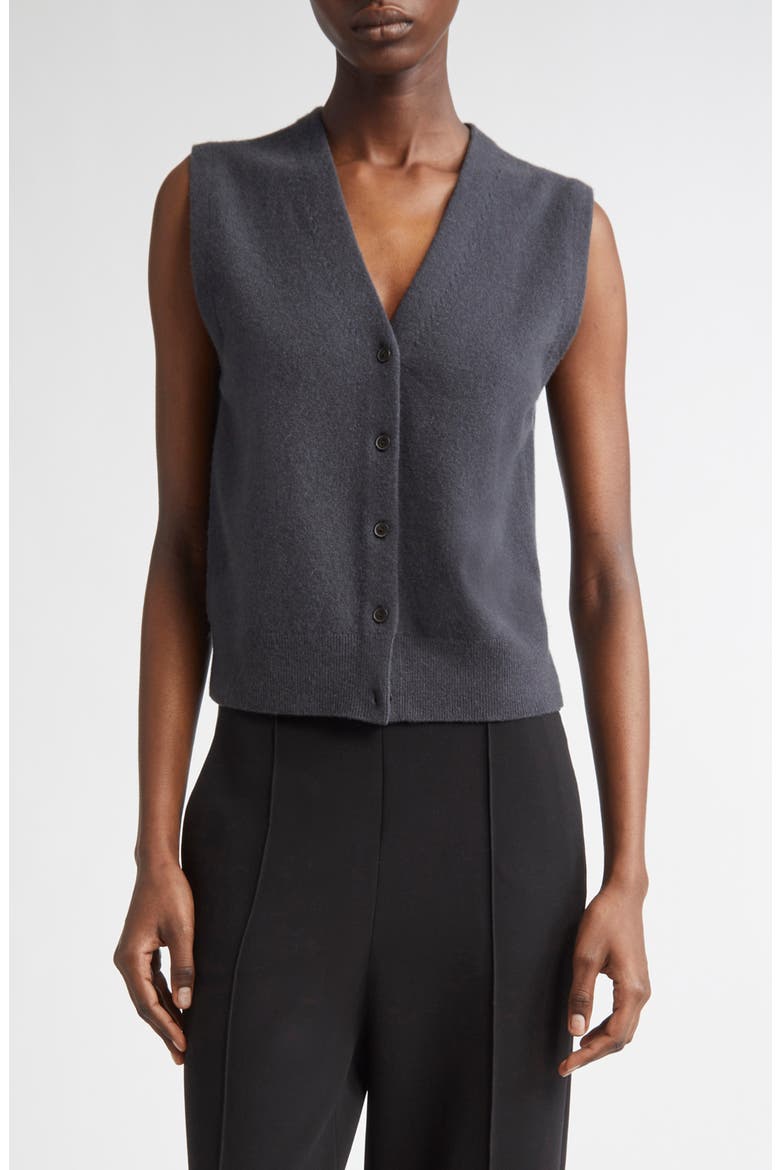 Shrunken Button Wool & Cashmere Blend Vest, Main, color, GRAPHITE