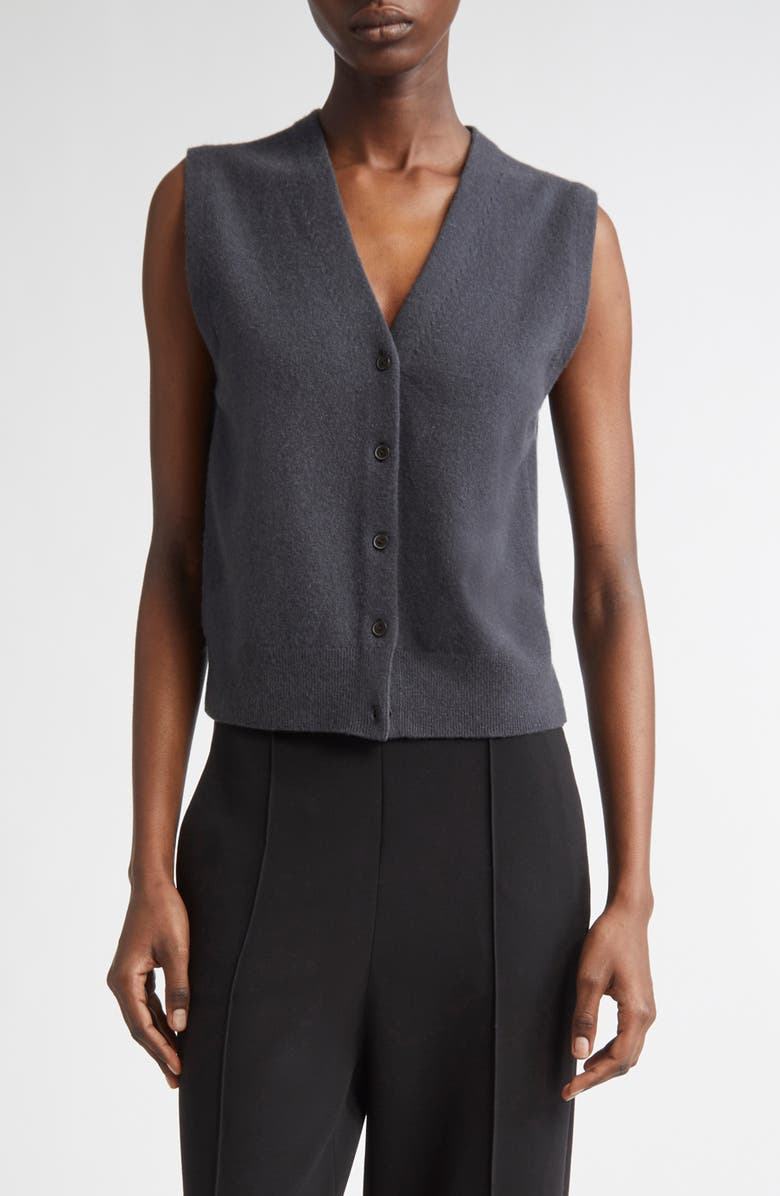 Vince Shrunken Button Wool & Cashmere Blend Vest, Main, color, Graphite