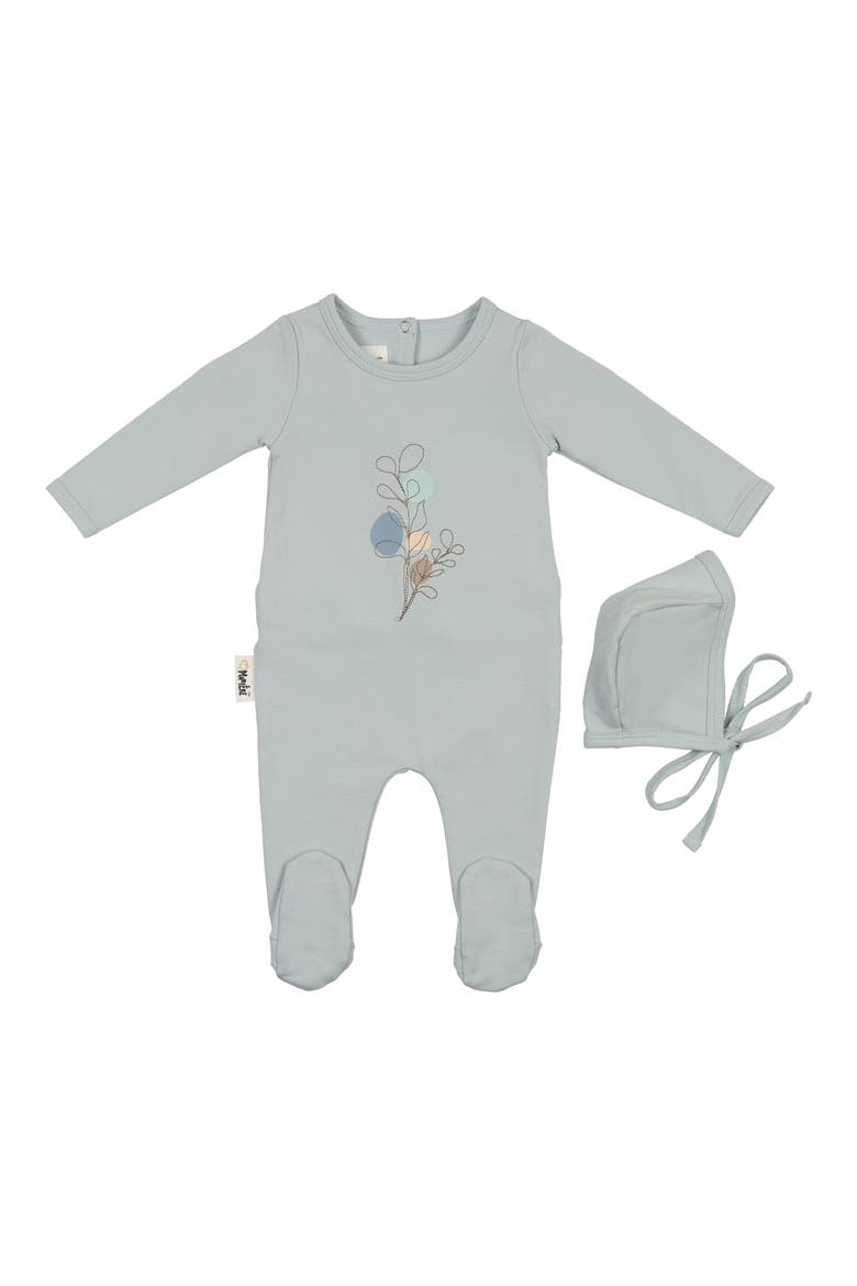 Stitched Art Footie & Hat Set, Main, color, TEAL