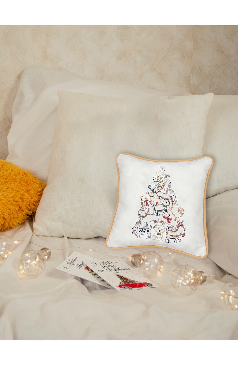 C&F Home Puppy Dog Christmas Tree Small/Petite Accent Pillow, 10" x 10", Alternate, color, White