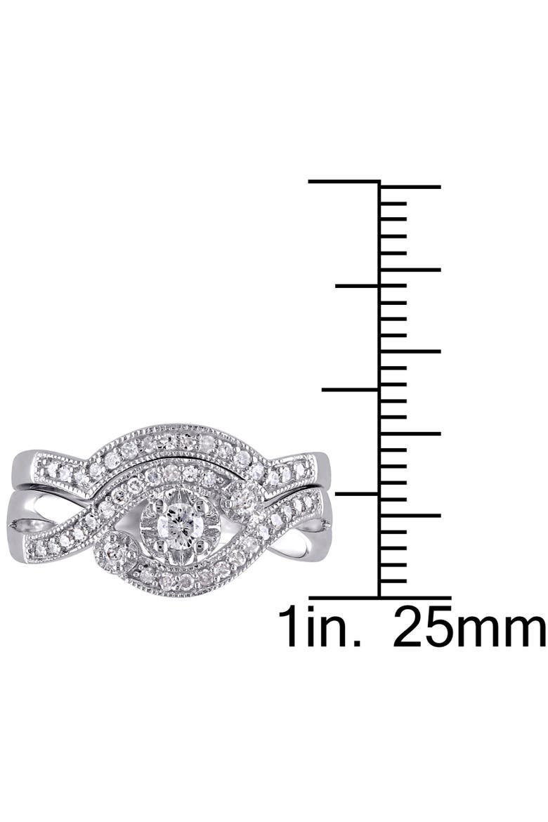 Diamond Crossover Bridal Ring Set, Alternate, color, Sterling Silver