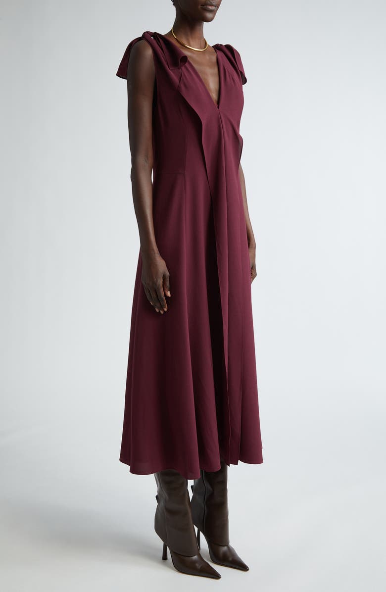 ST. JOHN Ruffle Sleeveless Stretch Crepe A-Line Dress, Alternate, color, Garnet